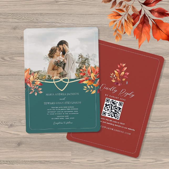 Herbst-Foto-QR-Code-Hochzeit Einladung (Von Creator hochgeladen)