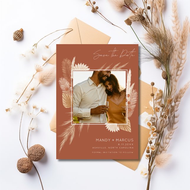 Herbst Foto Terracotta Hochzeit Save The Date (Fall Autumn Outdoor Wedding Photo Save The Date)