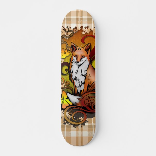 Herbst-Fuchs-Karo-Naturillustration Skateboard (Vorne)