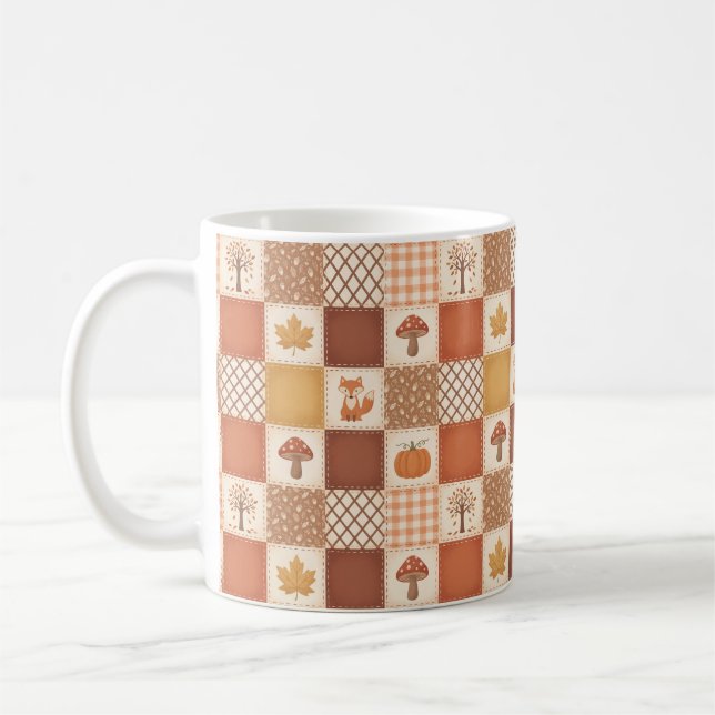 Herbst-Fuchs-Kürbis-Pilz-Patchwork-Muster Kaffeetasse (Links)