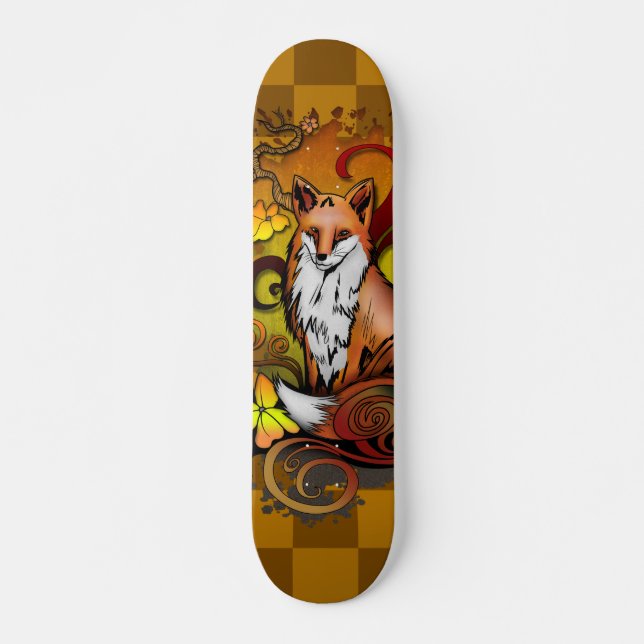 Herbst-Fuchs-Schachbrett-Naturkunst Skateboard (Vorne)