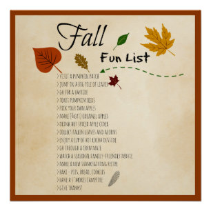 Herbst Fun Liste Saisonale Herbsternte Aktivitäten Poster