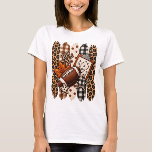 Herbst-Fußball-Leoparden-Druck- und Karo-Design T-Shirt