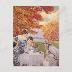 Herbst-Garten-Teeparty Vintage-Kunst Postkarte