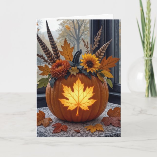 Herbst Geburtstag Bouquet in Orange Pumpkin Karte (Vorderseite)