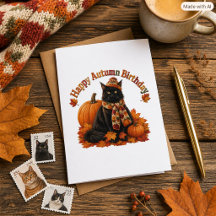 Herbst Geburtstag Schwarze Katze in Cozy