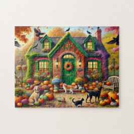 Herbst Gemütliche Hütte Katzen Hunde Pumpkins Puzzle