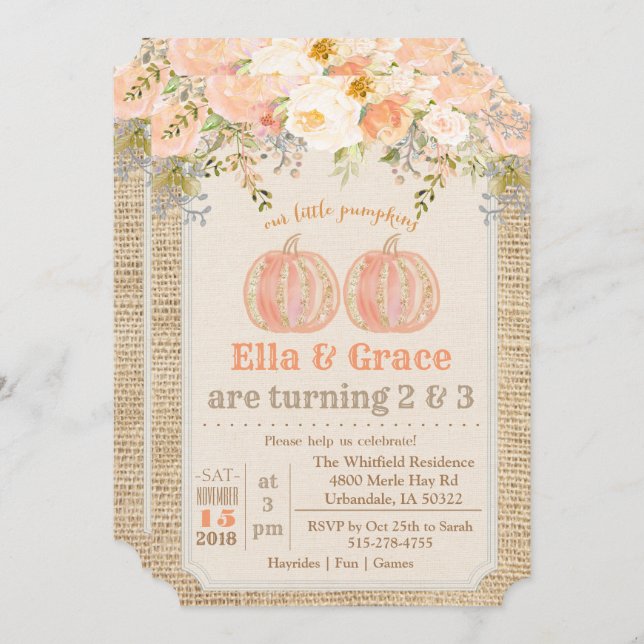 Herbst Geschwister Zwei Geburtstage Einladung (Vorne/Hinten)