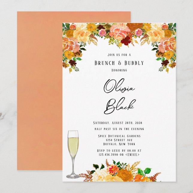 Herbst Gewürzpeony Brunch und Bubbly Einladung (Vorne/Hinten)