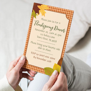 Herbst-Gingham-Einladung zum Thanksgiving-Dinner Postkarte