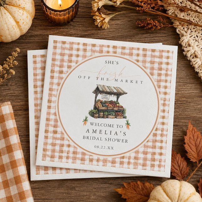Herbst-Gingham: Frisch vom Markt: Brautparty Serviette (Autumn Gingham Fresh Off The Market Bridal Shower Napkins)