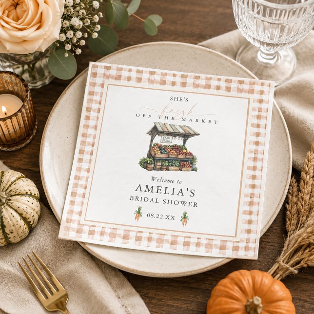 Herbst-Gingham Frisch Vom Markt Brautparty Serviette (Autumn Gingham Fresh Off The Market Bridal Shower Napkins)