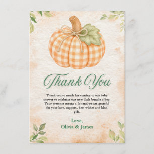 Herbst Gingham Kürbis Baby Shower  Dankeskarte
