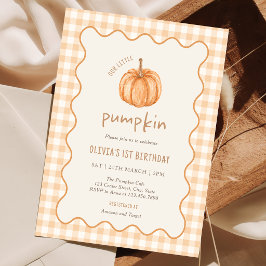 Herbst-Gingham-Kürbis-Geburtstagsfeier  Einladung
