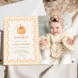 Herbst-Gingham-Kürbis-Geburtstagsfoto Einladung
