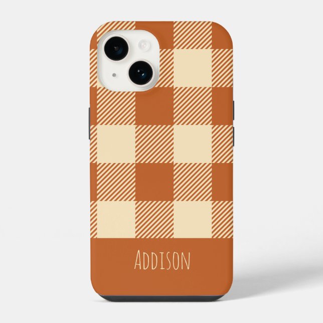 Herbst-Gingham-Muster personalisiert iPhone Hülle (Rückseite)