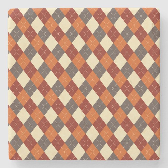 Herbst-Gingham-Muster Steinuntersetzer (Vorderseite)