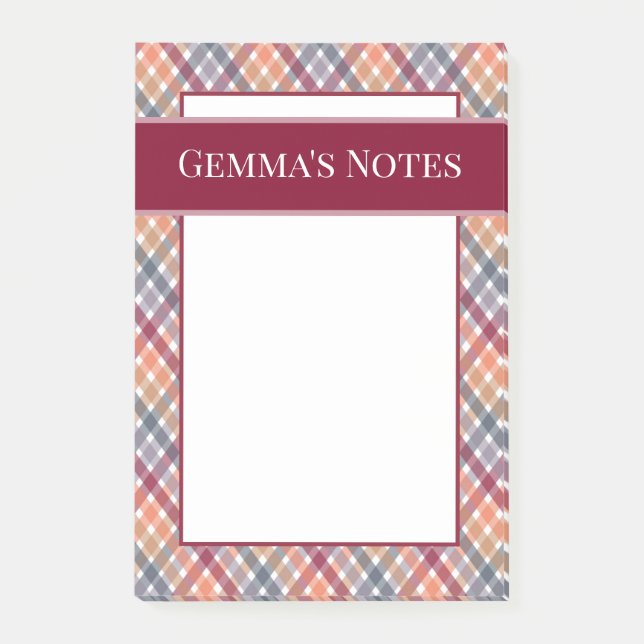 Herbst-Gingham Post-it Klebezettel (Vorderseite)