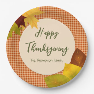 Herbst-Gingham-Thanksgiving-Papierplatten Pappteller