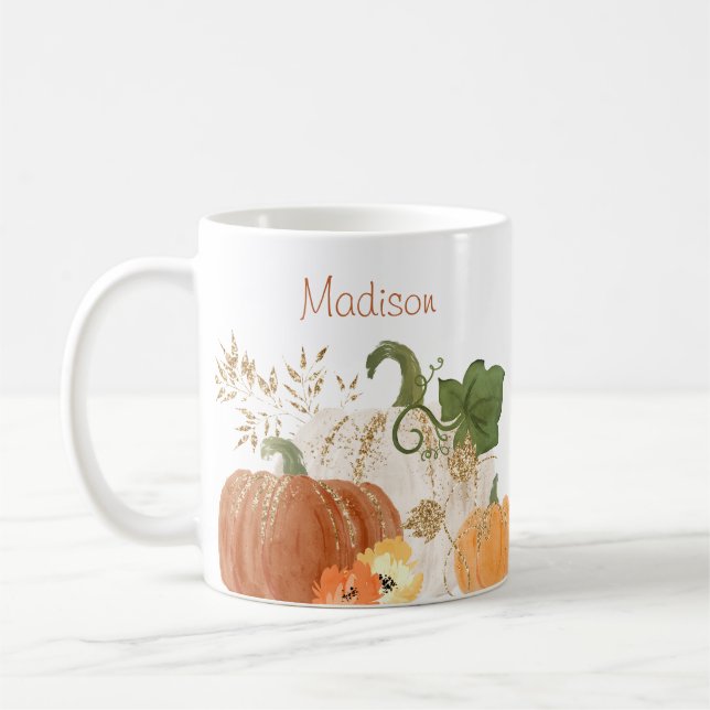 Herbst Glitzer Pumpkins Wasserfarbene Herbstleaves Kaffeetasse (Links)