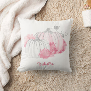 Herbst Glitzer Wasserfarbe Pumpkin Pink Weiß Kissen