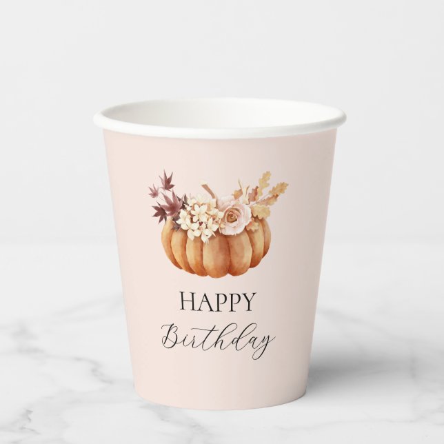 Herbst glücklich Geburtstag Pumpkin Papier Tasse Pappbecher (Vorderseite)