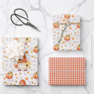 Herbst-Gnom und Kürbisse Geschenkpapier Bogen Set