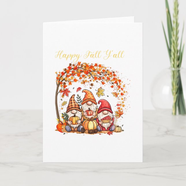 Herbst Gnome Happy Fall Yall Herbstblätter Baum Th Karte (Vorderseite)
