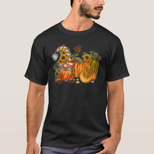 Herbst Gnome Niedlich Gnome Herbstpumpe Sonnenblum T-Shirt (Vorderseite)