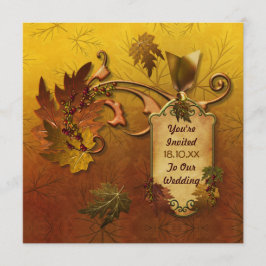 Herbst-Gold-Blätter Hochzeit Einladung
