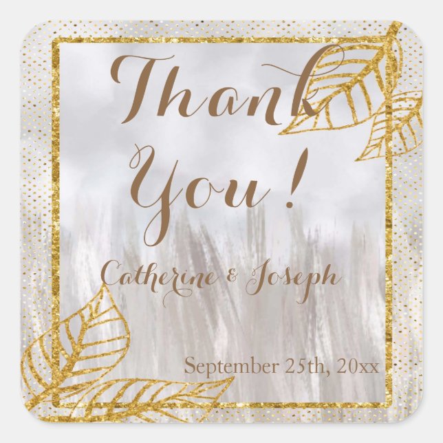 Herbst Gold Kastanien Blätter Hochzeit Danke Quadratischer Aufkleber (Vorderseite)