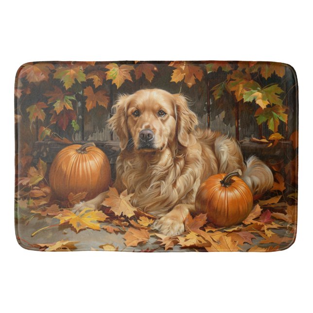 Herbst Golden Retriever Fall Pumpkins Badematte (Vorderseite)