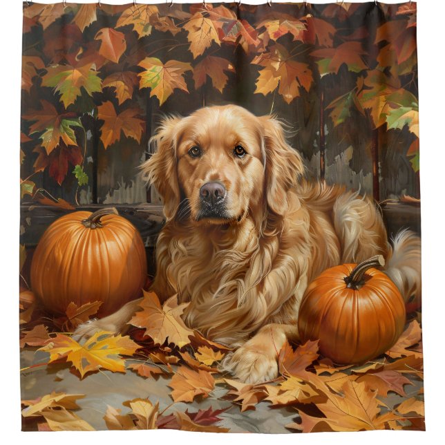 Herbst Golden Retriever Fall Pumpkins Duschvorhang (Vorderseite)
