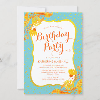 Herbst Golden Twigs Aqua Geburtstag Einladung