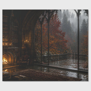 Herbst-Gotik-Fenster-Kamin-Geschenkpapier Geschenkpapier