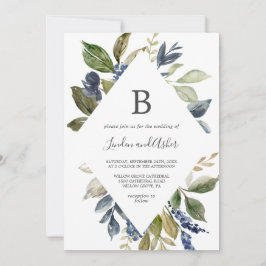 Herbst Greenery Diamond Monogram Wedding Einladung