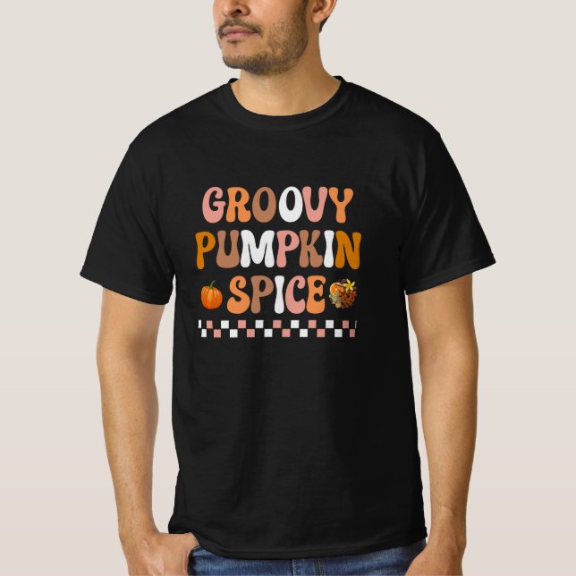 Herbst-Groovy Pumpkin Gewürzdesign T-Shirt (Vorderseite)