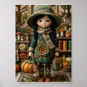 Herbst Grüne Mädchen Kürbisse Ernte Ernte Fleece Poster