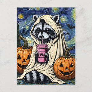 Herbst Halloween Geist Kürbis Waschbär Kostüm Grus Feiertagspostkarte