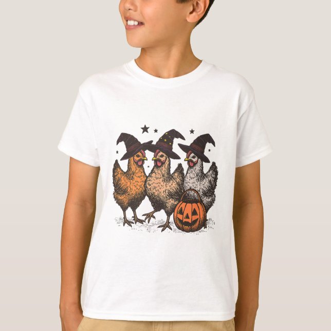 Herbst Halloween Huhn Kürbis Chick oder Treat Spoo T-Shirt (Vorderseite)