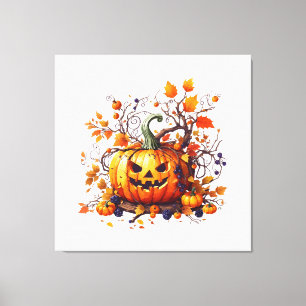herbst halloween lustiger kürbis leinwanddruck