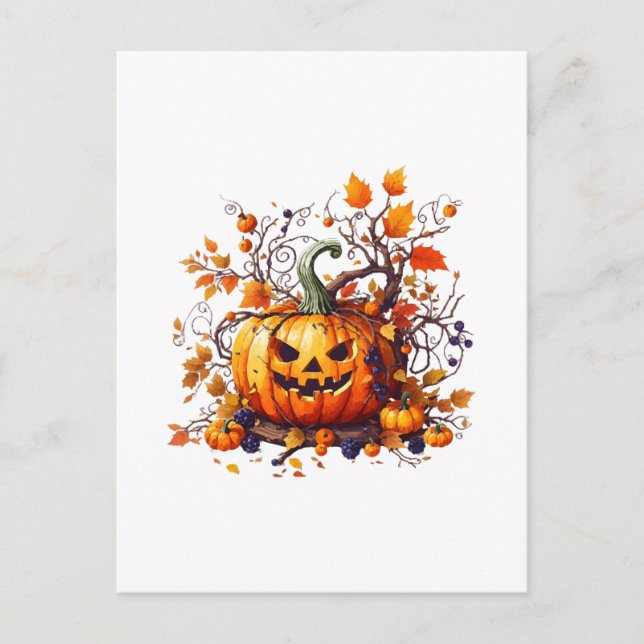 Herbst Halloween lustiger Kürbis Postkarte (Vorderseite)