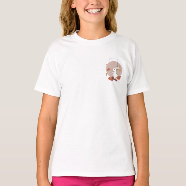 Herbst-Hasen-Wald-Blätter-Kinder T-Shirt (Vorderseite)