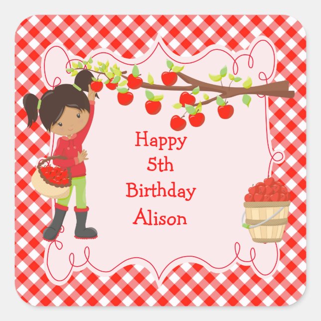 Herbst Herbst Apple picken Afrikaner Amerikaner Quadratischer Aufkleber (Vorderseite)