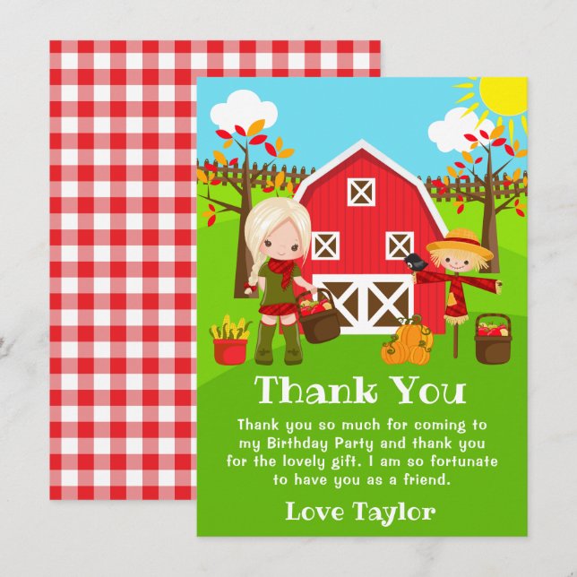 Herbst Herbst Barnyard Geburtstag Blonde Haare Gir Dankeskarte (Vorne/Hinten)