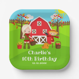 Herbst Herbst Barnyard Geburtstag Blonde Haare Gir Pappteller