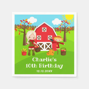 Herbst Herbst Barnyard Geburtstag Blonde Haare Gir Serviette