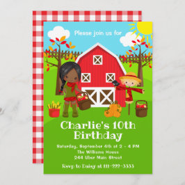 Herbst Herbst Barnyard Geburtstag Dunkle Haut Mädc Einladung