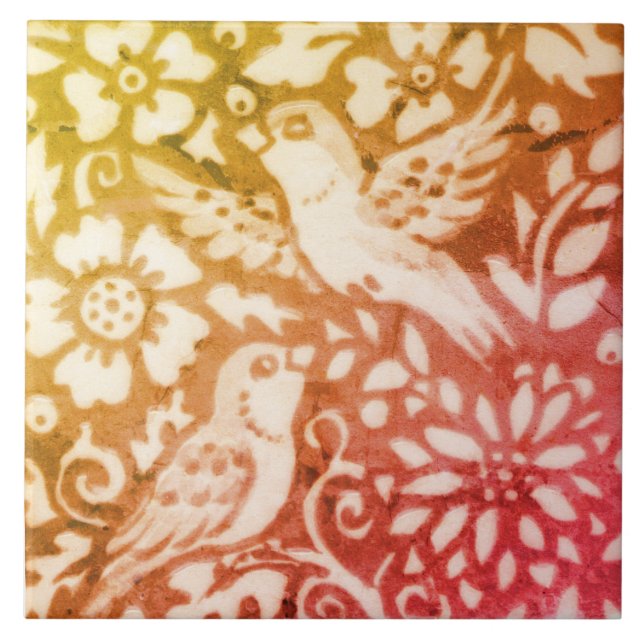 Herbst Herbst Bird Gold Kupfer Coral Woodland Blät Fliese (Vorderseite)