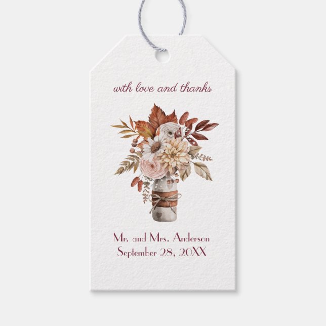 Herbst Herbst Bloral Personalize Namen Hochzeitsta Geschenkanhänger (Vorderseite)